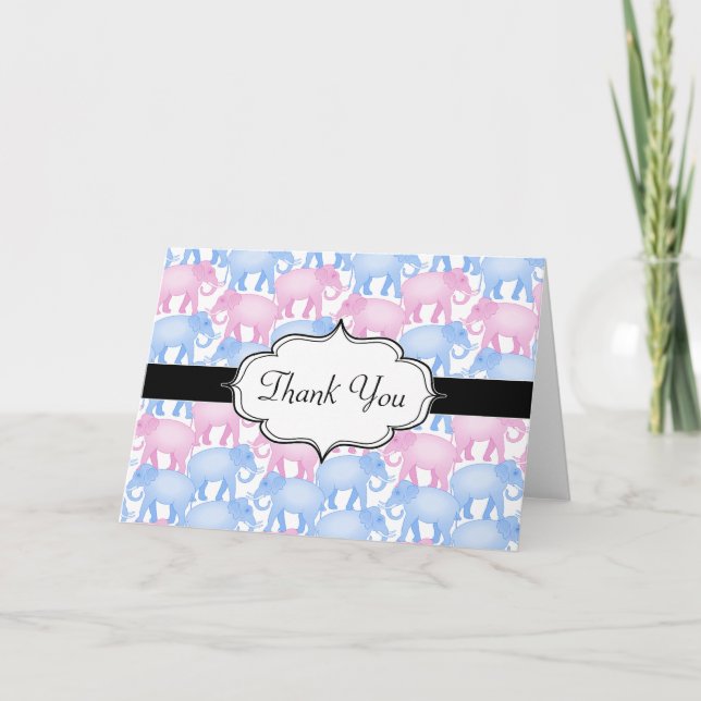 Elephants Baby Shower or Gender Reveal Thank You Card (Front)