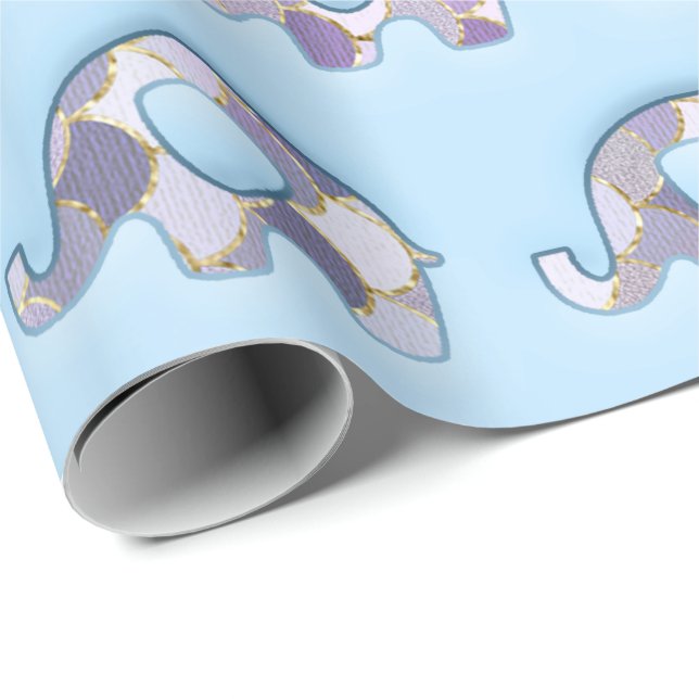 Elephants Baby Shower Pink Blue Boy Girl Purple Wrapping Paper (Roll Corner)