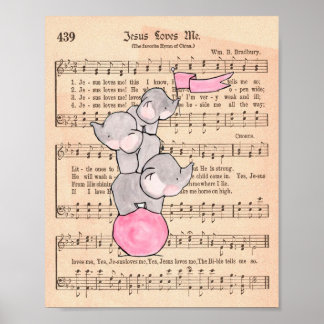 Elephants Balancing on Ball Music Nursery Art Poster