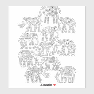 Elephants Black and White Line Art