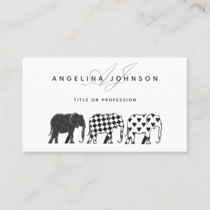 Elephants , Black and White Pattern Professional Business Card