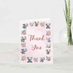 Elephants Boho Jungle Flower Pink Thank You Card