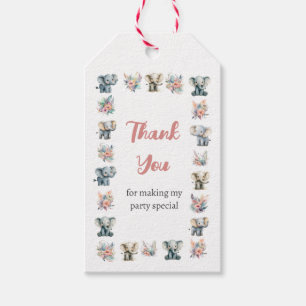 Elephants & Boho Jungle Flowers Birthday Gift Tags