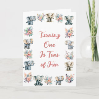 Elephants & Boho Jungle Flowers Birthday Invitation