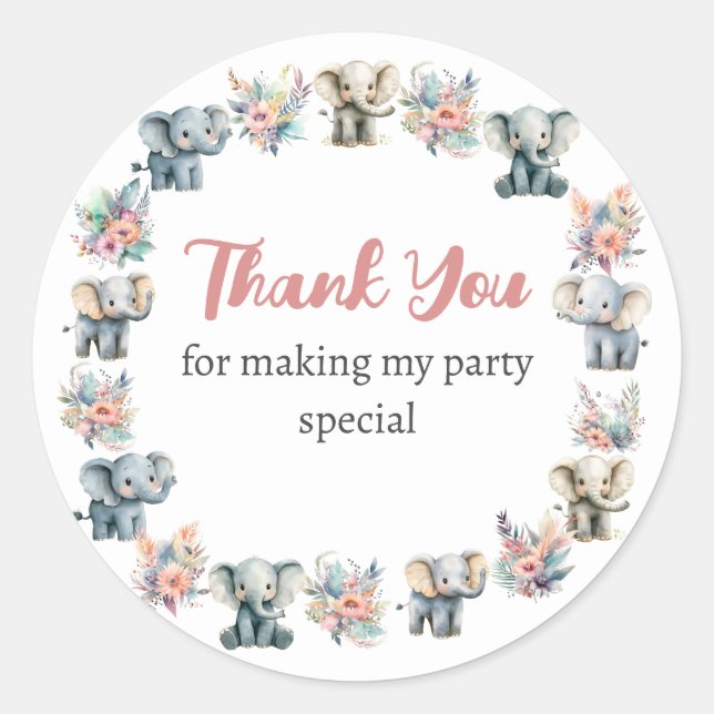 Elephants & Boho Jungle Flowers Birthday Sticker (Front)