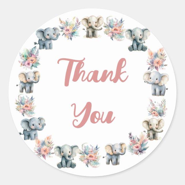 Elephants & Boho Jungle Flowers Birthday Sticker (Front)