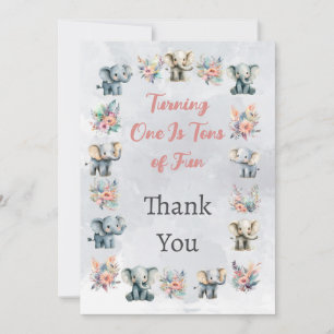 Elephants Boho Jungle Flowers Grey Thank You Card