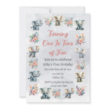 Elephants & Boho Jungle Flowers on Grey Birthday