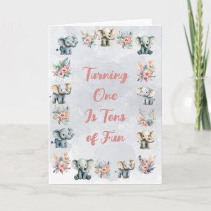 Elephants & Boho Jungle Flowers on Grey Birthday Invitation
