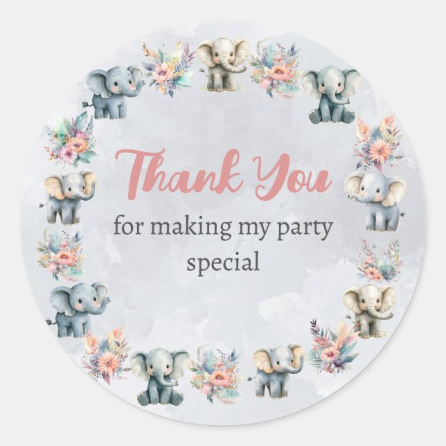 Elephants & Boho Jungle Flowers on Grey Sticker (Front)