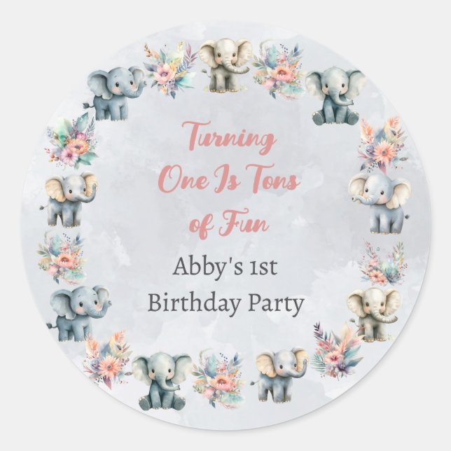 Elephants & Boho Jungle Flowers on Grey Sticker (Front)
