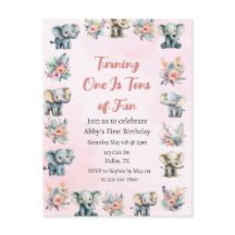 Elephants & Boho Jungle Flowers on Pink Birthday