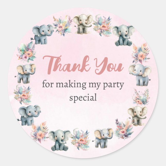 Elephants & Boho Jungle Flowers on Pink Sticker (Front)