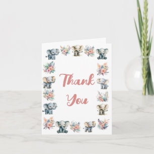 Elephants & Boho Jungle Flowers Thank You Card