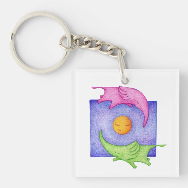 Elephants Can Fly! Square Acrylic Keychain (Front)