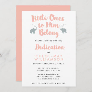 Elephants Christian Dedication Invitation   Coral