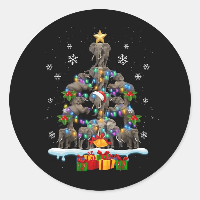 Elephants Christmas Tree Elephant Lover Animal Wil Classic Round Sticker (Front)