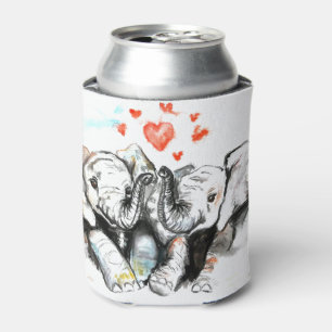 Elephants Couple Can Coolerr Painting Cooler