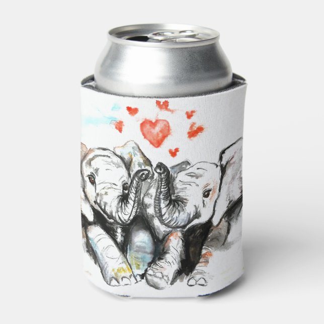 Elephants Couple Can Coolerr Painting Cooler (Can Front)