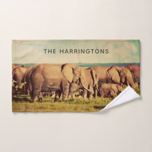 Elephants custom name hand towel
