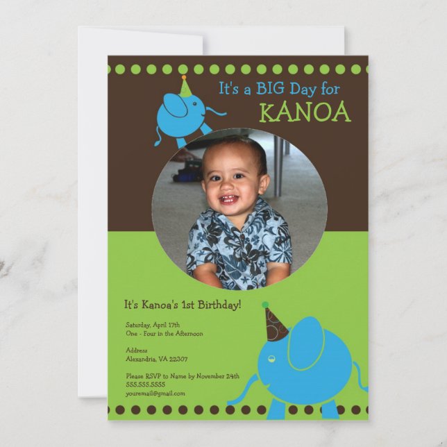 Elephants Custom Photo Birthday Party Invitation (Front)