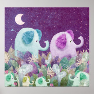 Elephants daisy chain - poster print