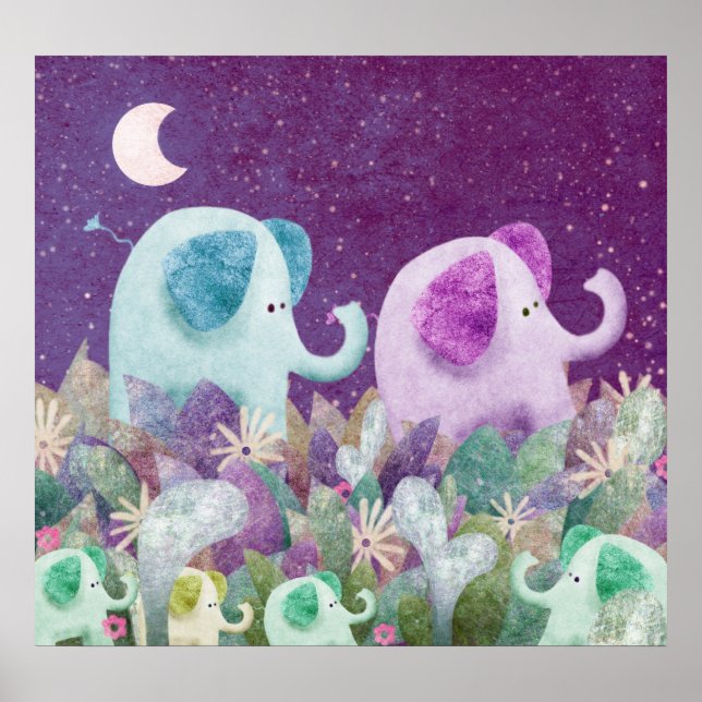 Elephants daisy chain - poster print (Front)