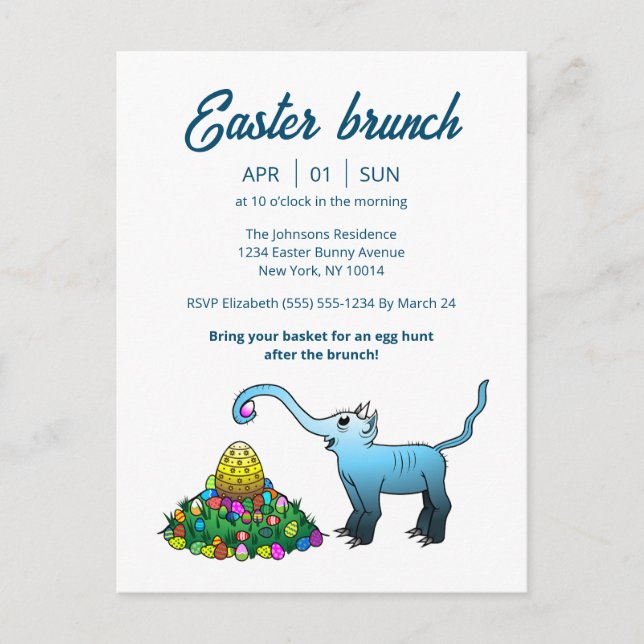 Elephants Easter brunch & Egg Hunt Invitation Postcard (Front)