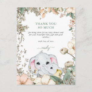 Elephants Foliage Sage Green Baby Shower Thank You Postcard