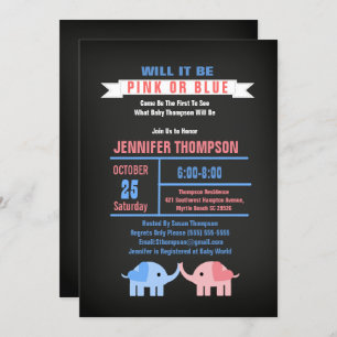 Elephants Gender Reveal Chalkboard Baby Shower Invitation