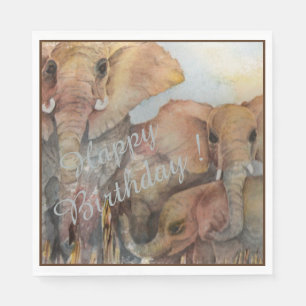 Elephants Happy 3rd Birthday Party Celebration Napkin
