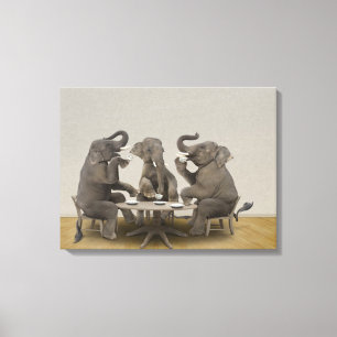 Elephants having tea party canvas print