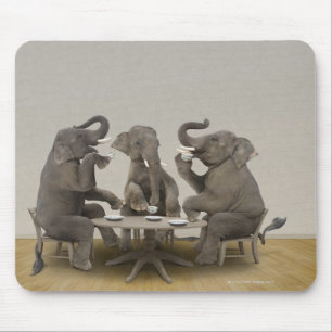 Elephants having tea party mouse mat