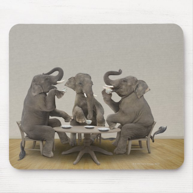 Elephants having tea party mouse mat (Front)