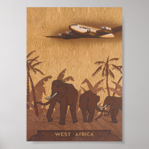 Elephants in Africa Vintage Travel Poster