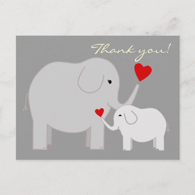 Elephants in Grey Thank You Postcard (Front)