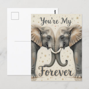Elephants in Love Forever Art Postcard