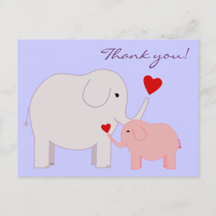 Elephants in Pink Thank You Postcard