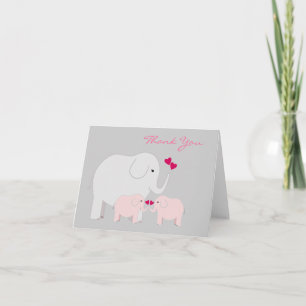Elephants in Pink Twins Thank You Card