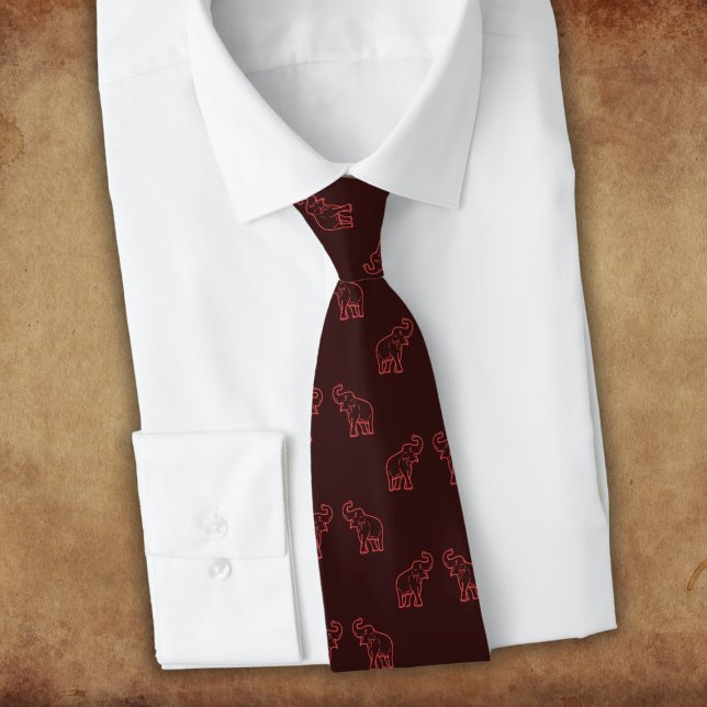 Elephants in red with raised trunks (on dark) tie (Creator Uploaded)