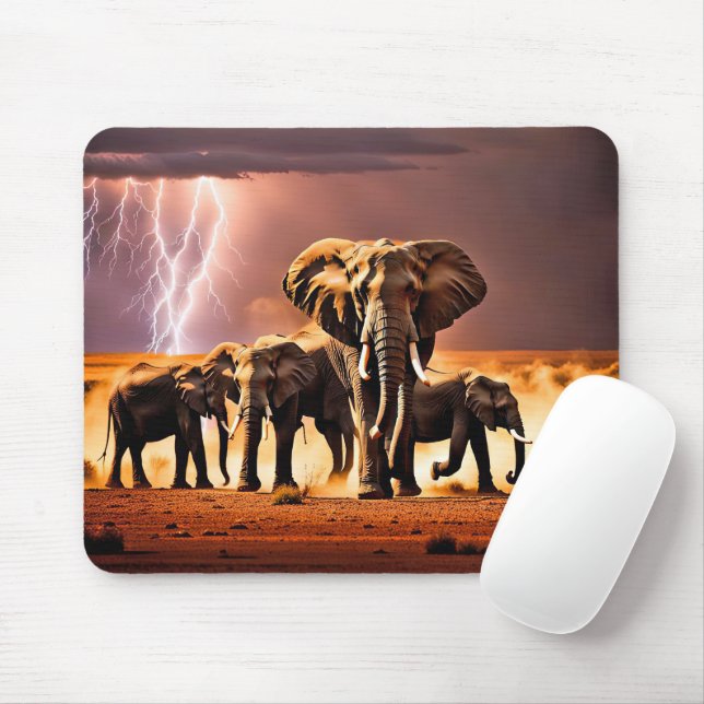 Elephants In Thunderstorm Mouse Mat (With Mouse)