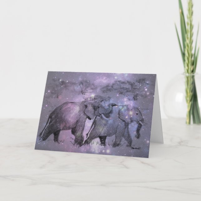 Elephants in Winter Customisable Holiday Card (Front)