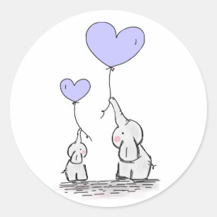 Elephants   Lilac Heart Balloons Baby Shower Classic Round Sticker