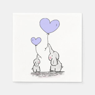 Elephants   Lilac Heart Balloons Baby Shower Napkin