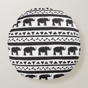 Elephants, lines, triangles, decorative seamless. round cushion
