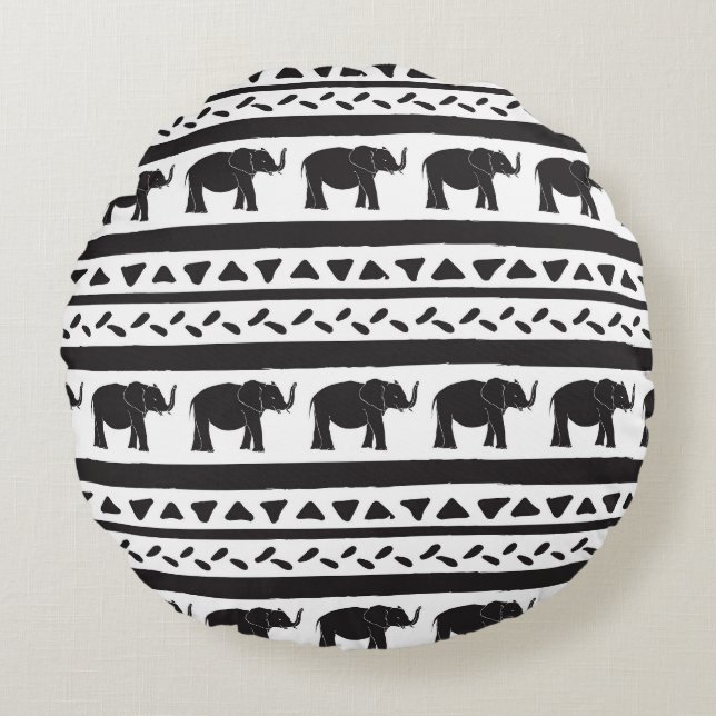 Elephants, lines, triangles, decorative seamless. round cushion (Front)