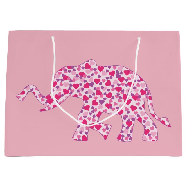 Elephants Made up of Little Pink Hearts of Love Large Gift Bag (Front)
