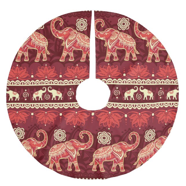 Elephants March: Playful Seamless Pattern. Brushed Polyester Tree Skirt (Front)