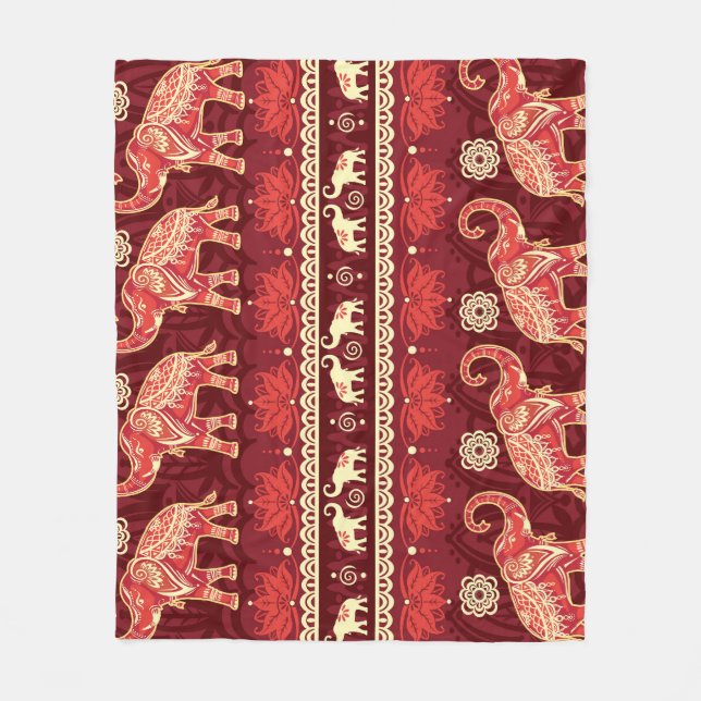 Elephants March: Playful Seamless Pattern. Fleece Blanket (Front)