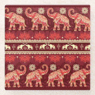 Elephants March: Playful Seamless Pattern. Glass Coaster